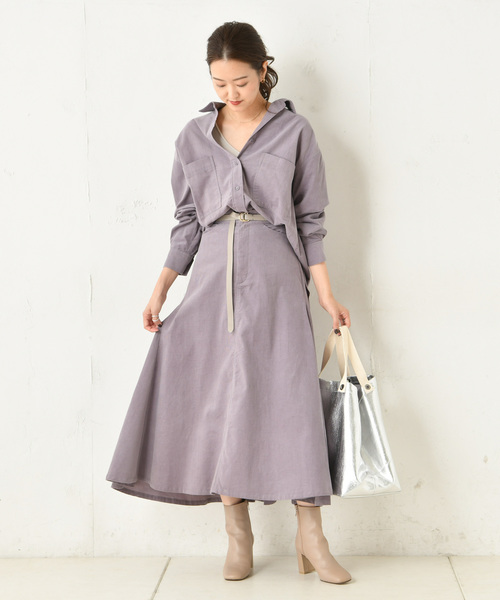 DouDou（ドゥドゥ）の「コールテンビッグシャツ（シャツ/ブラウス・レディース・ベージュ/サックスブルー/ラベンダー・FREE）」の6枚目の写真