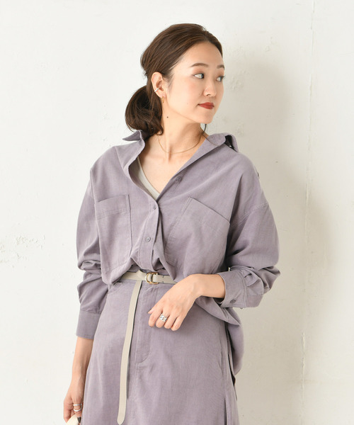 DouDou（ドゥドゥ）の「コールテンビッグシャツ（シャツ/ブラウス・レディース・ベージュ/サックスブルー/ラベンダー・FREE）」の8枚目の写真