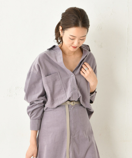 DouDou（ドゥドゥ）の「コールテンビッグシャツ（シャツ/ブラウス・レディース・ベージュ/サックスブルー/ラベンダー・FREE）」の10枚目の写真