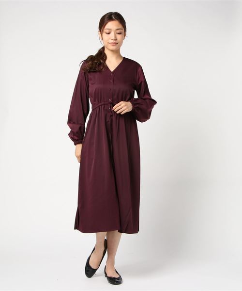 STYLEBLOCK(スタイルブロック)の「ウエストドロストツイルバックプリーツワンピース(ワンピース・レディース・ブラウン/カーキ/キャメル/レッド系その他・M)」の7枚目の写真