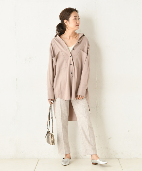 DouDou（ドゥドゥ）の「バックロングシャツ2（シャツ/ブラウス・レディース・ベージュ/ブラウン/サックスブルー・FREE）」の8枚目の写真