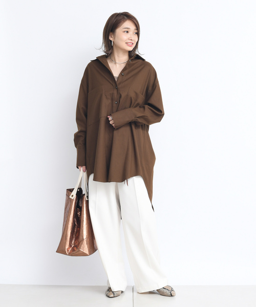 DouDou（ドゥドゥ）の「バックロングシャツ2（シャツ/ブラウス・レディース・ベージュ/ブラウン/サックスブルー・FREE）」の22枚目の写真