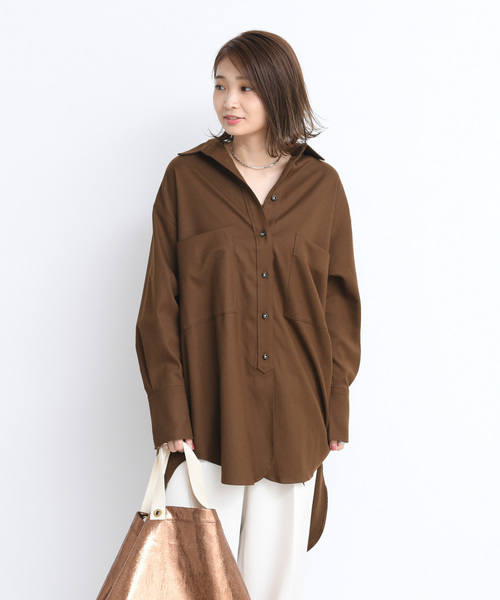 DouDou（ドゥドゥ）の「バックロングシャツ2（シャツ/ブラウス・レディース・ベージュ/ブラウン/サックスブルー・FREE）」の12枚目の写真