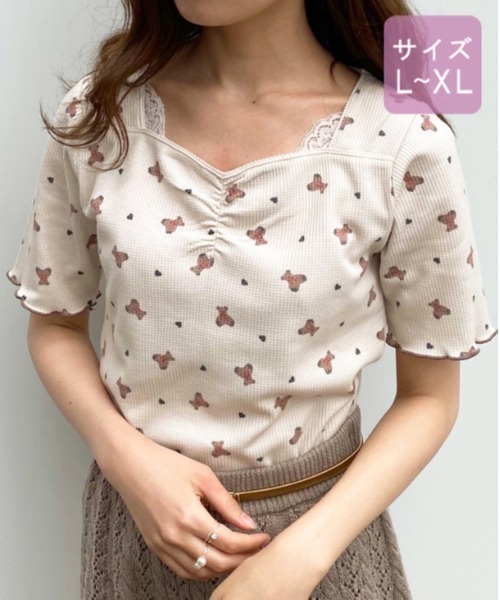 apres jour(アプレジュール)の「【大きいサイズ】ちびモチーフくしゅくしゅTシャツ【ZOZOTOWN限定アイテム】【7AP】(Tシャツ/カットソー・レディース・ベージュ/オフホワイト/ミント・X-LARGE)」の2枚目の写真