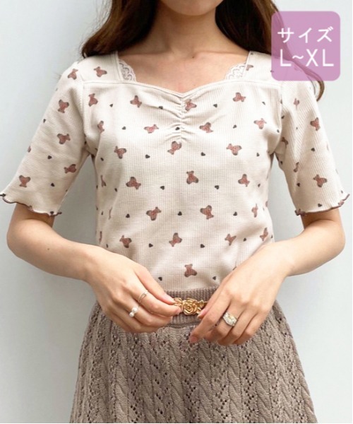 apres jour(アプレジュール)の「【大きいサイズ】ちびモチーフくしゅくしゅTシャツ【ZOZOTOWN限定アイテム】【7AP】(Tシャツ/カットソー・レディース・ベージュ/オフホワイト/ミント・X-LARGE)」の8枚目の写真