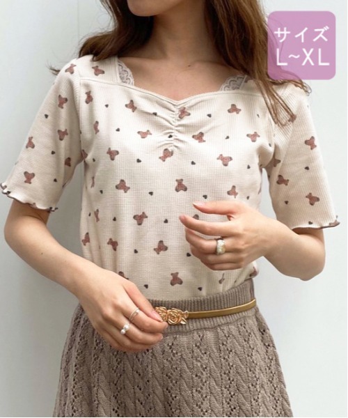 apres jour(アプレジュール)の「【大きいサイズ】ちびモチーフくしゅくしゅTシャツ【ZOZOTOWN限定アイテム】【7AP】(Tシャツ/カットソー・レディース・ベージュ/オフホワイト/ミント・X-LARGE)」の9枚目の写真