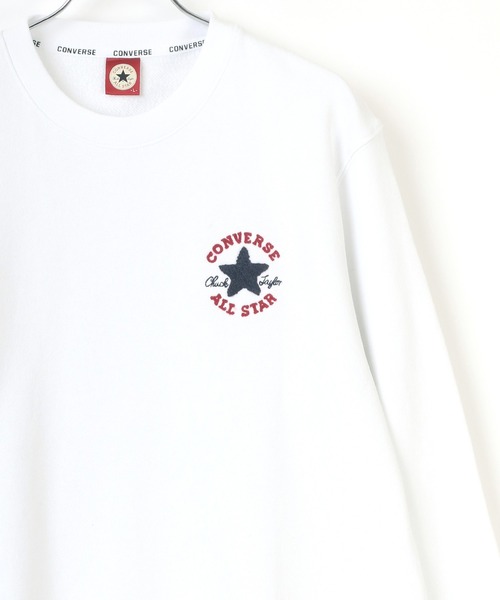 CONVERSE（コンバース）の「CONVERSE/コンバース ロゴ ワンポイント サガラ 刺繍 スウェット トレーナー（スウェット・メンズ・ホワイト/グレー/ブラック/ベージュ/ネイビー/コーラルピンク/ホワイト系その他/ベージュ系その他/ブラウン系その他/ピンク系その他/ホワイト系その他2/ブラック系その他2・M/L/LL）」の3枚目の写真