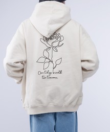 Perushu | レトロバラ線画裏起毛パーカー(パーカー)
