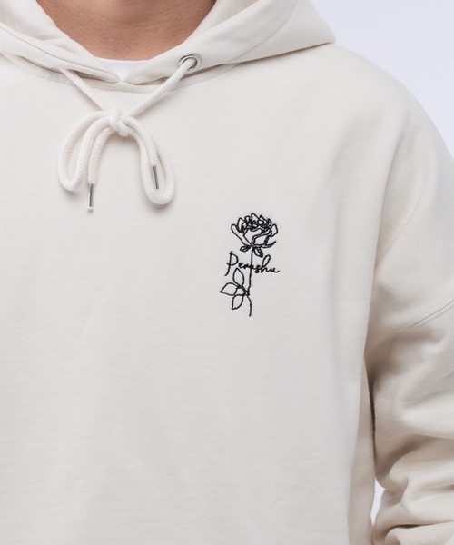 Perushu(ペルーシュ)の「レトロバラ線画裏起毛パーカー(パーカー・メンズ・ブラック/ダークブラウン/アイボリー/ダークブルー・MEDIUM/LARGE)」の12枚目の写真