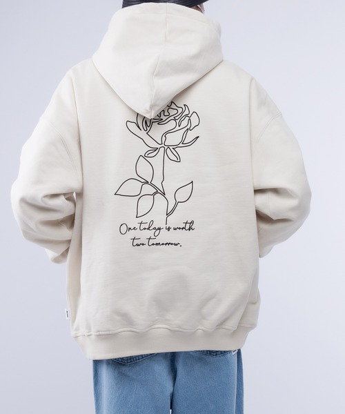 Perushu(ペルーシュ)の「レトロバラ線画裏起毛パーカー(パーカー・メンズ・ブラック/ダークブラウン/アイボリー/ダークブルー・MEDIUM/LARGE)」の18枚目の写真