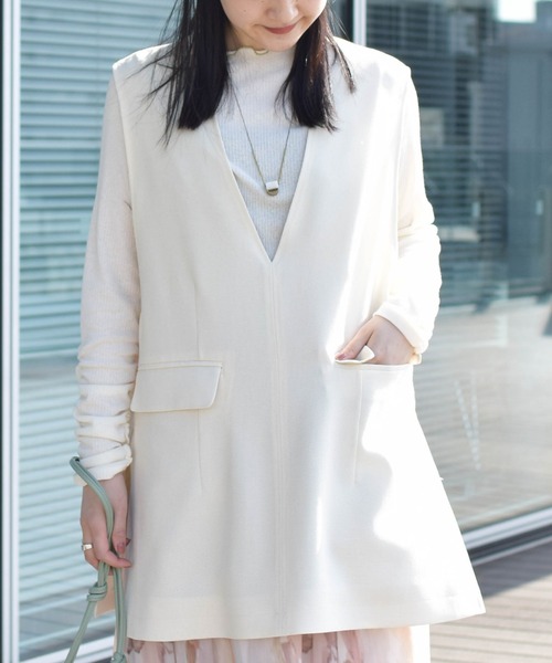 Ray BEAMS（レイビームス）の「Ray BEAMS / Vネック ロング ベスト（ベスト・レディース・オフホワイト/カーキ・ONE SIZE）」の10枚目の写真