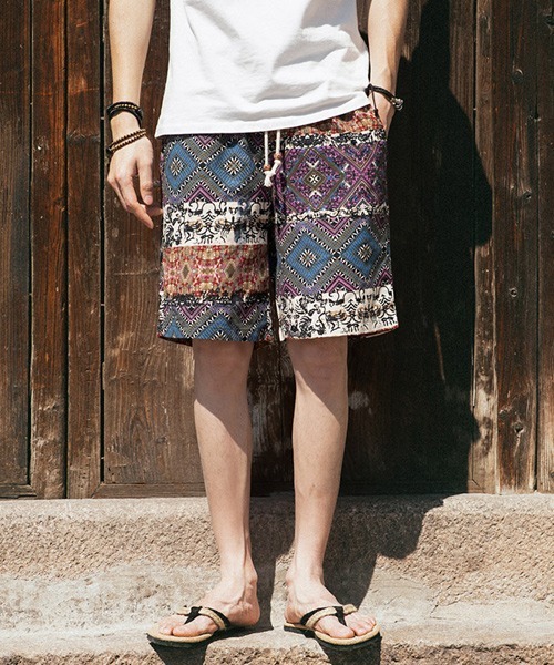 KOR（ケーオーアール）の「総柄リラックスハーフパンツ（その他パンツ・メンズ・ブラック/ネイビー/ピンク/ブルー/ブラック×ホワイト/ブラック系その他/ピンク系その他/ブラック×イエロー・M/L/XL）」の8枚目の写真