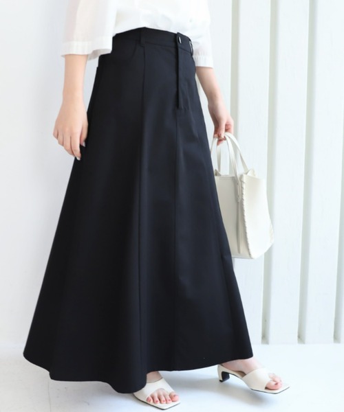 moment+（モーメントプラス）の「カラーT/Cツイル フレアロングスカート（スカート・レディース・ブラック/ブラウン/オフホワイト/カーキ/サックスブルー/インディゴブルー/アイボリー/グレイッシュベージュ/ブルー/オレンジ/グリーン/レッド・M/L）」の4枚目の写真