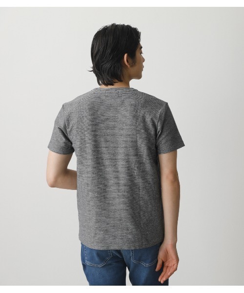 AZUL by moussy（アズールバイマウジー）の「MELANGE TACK BORDER V/N TOPS/メランジタックボーダーVネックトップス（Tシャツ/カットソー・メンズ・ネイビー系1/ブラック/ホワイト/杢グレー/ライトカーキ/ライトピンク・X-LARGE/LARGE/SMALL/MEDIUM）」の12枚目の写真