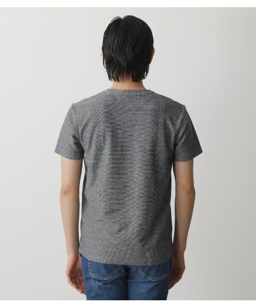 AZUL by moussy（アズールバイマウジー）の「MELANGE TACK BORDER V/N TOPS/メランジタックボーダーVネックトップス（Tシャツ/カットソー・メンズ・ネイビー系1/ブラック/ホワイト/杢グレー/ライトカーキ/ライトピンク・X-LARGE/LARGE/SMALL/MEDIUM）」の17枚目の写真