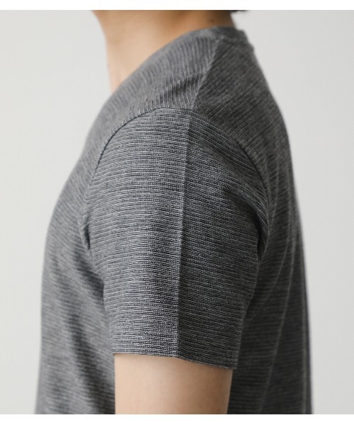 AZUL by moussy（アズールバイマウジー）の「MELANGE TACK BORDER V/N TOPS/メランジタックボーダーVネックトップス（Tシャツ/カットソー・メンズ・ネイビー系1/ブラック/ホワイト/杢グレー/ライトカーキ/ライトピンク・X-LARGE/LARGE/SMALL/MEDIUM）」の19枚目の写真