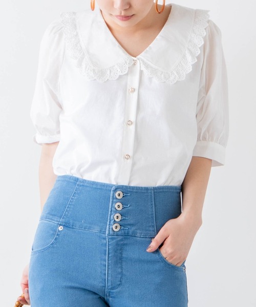 WEGO（ウィゴー）の「WEGO/フリルカラーパールボタンブラウス（シャツ/ブラウス・レディース・ホワイト・FREE）」の13枚目の写真