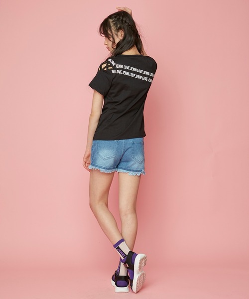 JENNI love(ジェニィラブ)の「防蚊肩あきクロスデザインTシャツ(Tシャツ/カットソー・キッズ・ブラック/パープル/チェリーピンク・130cm/140cm/150cm/160cm)」の4枚目の写真