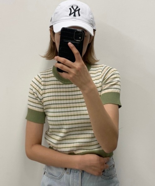 WEGO（ウィゴー）の「WEGO/マルチボーダー半袖トップス（Tシャツ/カットソー・レディース・ブラック/イエロー/グリーン・FREE）」の7枚目の写真