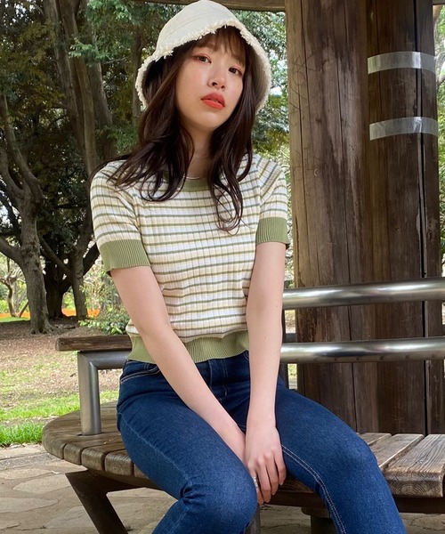 WEGO（ウィゴー）の「WEGO/マルチボーダー半袖トップス（Tシャツ/カットソー・レディース・ブラック/イエロー/グリーン・FREE）」の13枚目の写真