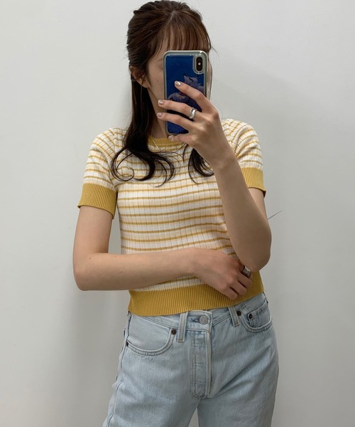 WEGO（ウィゴー）の「WEGO/マルチボーダー半袖トップス（Tシャツ/カットソー・レディース・ブラック/イエロー/グリーン・FREE）」の12枚目の写真