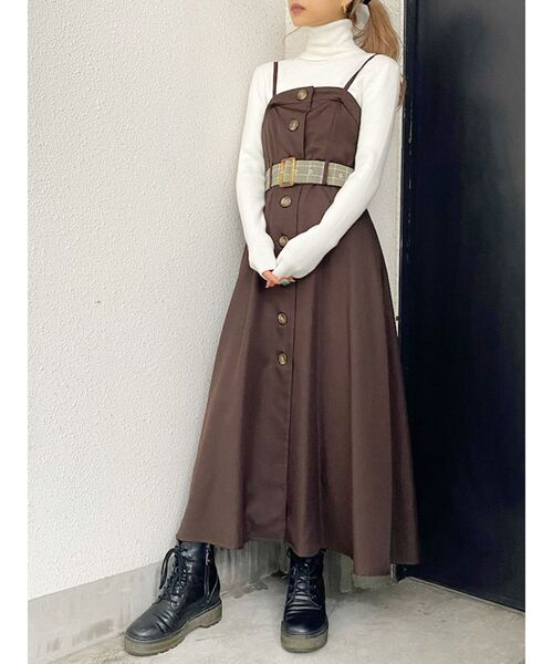GYDA（ジェイダ）の「フロントボタン2WAYフレアベアワンピース（ワンピース・レディース・アイボリー/ダークブラウン/ダークオレンジ・FREE）」の3枚目の写真