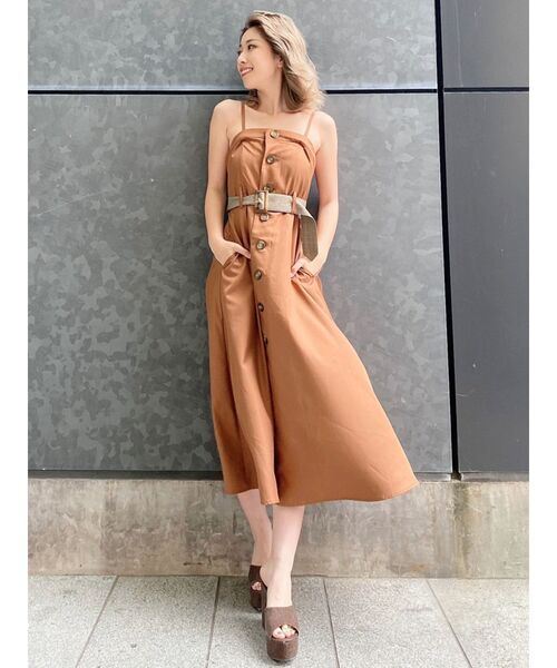 GYDA（ジェイダ）の「フロントボタン2WAYフレアベアワンピース（ワンピース・レディース・アイボリー/ダークブラウン/ダークオレンジ・FREE）」の7枚目の写真