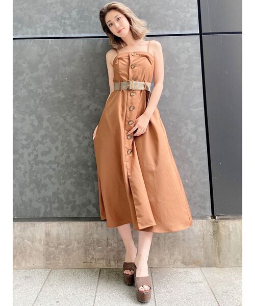 GYDA（ジェイダ）の「フロントボタン2WAYフレアベアワンピース（ワンピース・レディース・アイボリー/ダークブラウン/ダークオレンジ・FREE）」の5枚目の写真