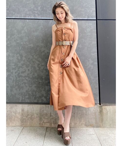 GYDA（ジェイダ）の「フロントボタン2WAYフレアベアワンピース（ワンピース・レディース・アイボリー/ダークブラウン/ダークオレンジ・FREE）」の4枚目の写真