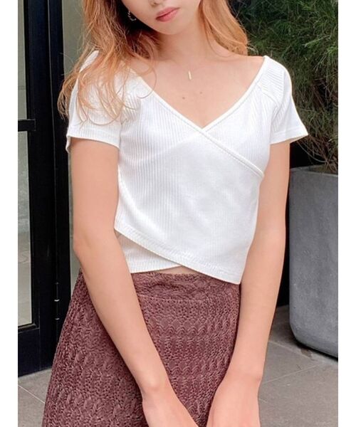 RESEXXY(リゼクシー)の「2WAYリブTシャツ(Tシャツ/カットソー・レディース・ホワイト/ブラック/モカ・FREE)」の2枚目の写真