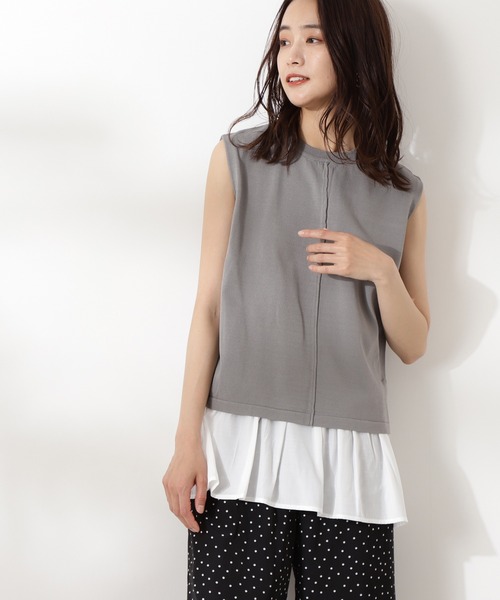 N.(N. Natural Beauty Basic)(エヌエヌナチュラルビューティーベーシック)の「サイドスリットノースリーブニット(ニット/セーター・レディース・ホワイト/ブルー/グレー・MEDIUM)」の2枚目の写真