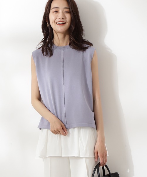 N.(N. Natural Beauty Basic)(エヌエヌナチュラルビューティーベーシック)の「サイドスリットノースリーブニット(ニット/セーター・レディース・ホワイト/ブルー/グレー・MEDIUM)」の3枚目の写真