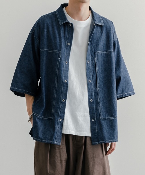 epnok(エプノック)の「サイドスリットデニムステッチシャツ(シャツ/ブラウス・メンズ・チャコールグレー/インディゴブルー・SMALL/MEDIUM/LARGE)」の8枚目の写真
