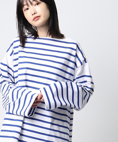 MONT KEMMEL(モンケメル)の「【 MONT KEMMEL / モンケメル 】 BIG BASQUE BORDER LS TEE ビッグシルエット ボーダーTシャツ(Tシャツ/カットソー・レディース・ホワイト×ブルー/ホワイト×ブラック・36)」の2枚目の写真