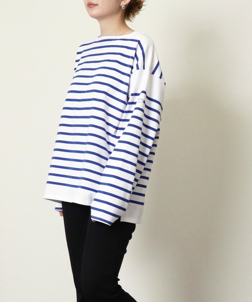 MONT KEMMEL(モンケメル)の「【 MONT KEMMEL / モンケメル 】 BIG BASQUE BORDER LS TEE ビッグシルエット ボーダーTシャツ(Tシャツ/カットソー・レディース・ホワイト×ブルー/ホワイト×ブラック・36)」の3枚目の写真