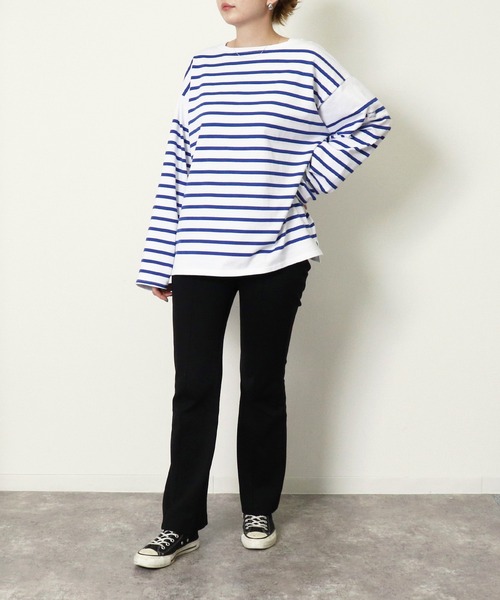 MONT KEMMEL(モンケメル)の「【 MONT KEMMEL / モンケメル 】 BIG BASQUE BORDER LS TEE ビッグシルエット ボーダーTシャツ(Tシャツ/カットソー・レディース・ホワイト×ブルー/ホワイト×ブラック・36)」の11枚目の写真
