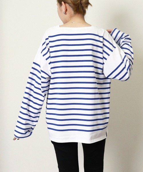 MONT KEMMEL(モンケメル)の「【 MONT KEMMEL / モンケメル 】 BIG BASQUE BORDER LS TEE ビッグシルエット ボーダーTシャツ(Tシャツ/カットソー・レディース・ホワイト×ブルー/ホワイト×ブラック・36)」の18枚目の写真