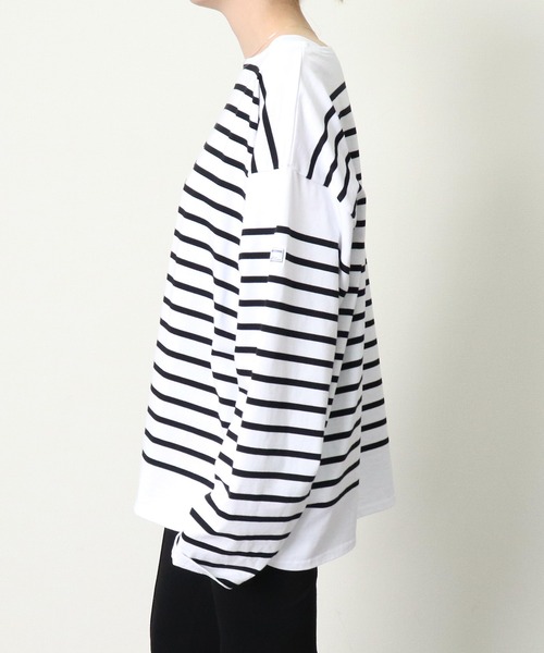MONT KEMMEL(モンケメル)の「【 MONT KEMMEL / モンケメル 】 BIG BASQUE BORDER LS TEE ビッグシルエット ボーダーTシャツ(Tシャツ/カットソー・レディース・ホワイト×ブルー/ホワイト×ブラック・36)」の16枚目の写真