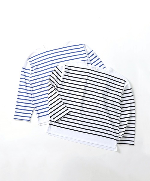 MONT KEMMEL(モンケメル)の「【 MONT KEMMEL / モンケメル 】 BIG BASQUE BORDER LS TEE ビッグシルエット ボーダーTシャツ(Tシャツ/カットソー・レディース・ホワイト×ブルー/ホワイト×ブラック・36)」の5枚目の写真