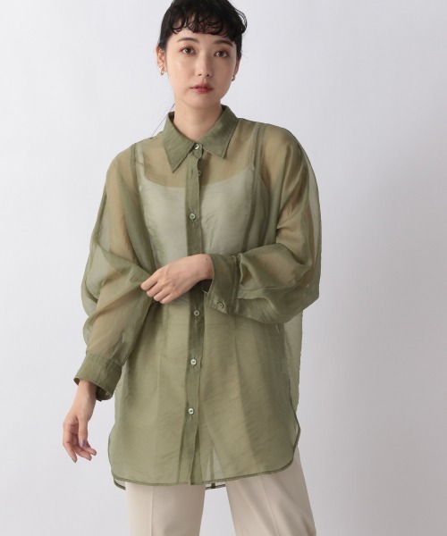 LOWRYS FARM（ローリーズファーム）の「シャンブレーシアーシャツＬＳ　959390（シャツ/ブラウス・レディース・ブラック/グレー/ブラウン/グリーン・FREE）」の4枚目の写真