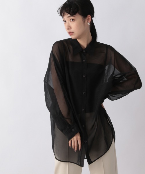 LOWRYS FARM（ローリーズファーム）の「シャンブレーシアーシャツＬＳ　959390（シャツ/ブラウス・レディース・ブラック/グレー/ブラウン/グリーン・FREE）」の2枚目の写真