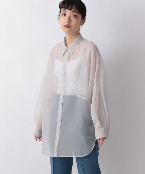 LOWRYS FARM（ローリーズファーム）の「シャンブレーシアーシャツＬＳ　959390（シャツ/ブラウス・レディース・ブラック/グレー/ブラウン/グリーン・FREE）」の19枚目の写真