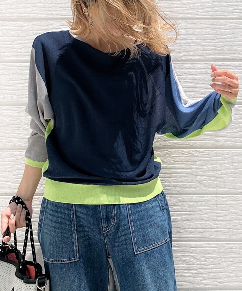 Q（キュー）の「ブロックカラー天竺ドルマンニット（ニット/セーター・レディース・ブラック系その他/グレー系その他・MEDIUM）」の7枚目の写真