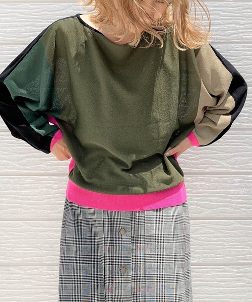 Q（キュー）の「ブロックカラー天竺ドルマンニット（ニット/セーター・レディース・ブラック系その他/グレー系その他・MEDIUM）」の5枚目の写真