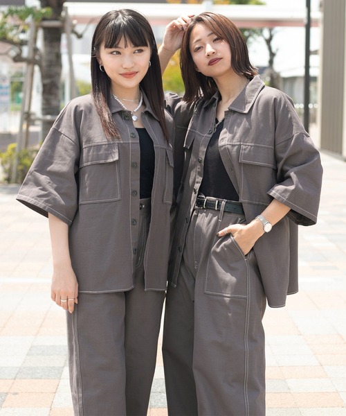 PairPair（ペアペア）の「配色ステッチシャツ/セットアップ対応(ユニセックス)（セットアップ・メンズ・ブラック/チャコールグレー/グリーン・MEDIUM/LARGE）」の15枚目の写真