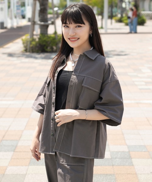 PairPair（ペアペア）の「配色ステッチシャツ/セットアップ対応(ユニセックス)（セットアップ・メンズ・ブラック/チャコールグレー/グリーン・MEDIUM/LARGE）」の17枚目の写真