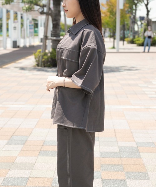 PairPair（ペアペア）の「配色ステッチシャツ/セットアップ対応(ユニセックス)（セットアップ・メンズ・ブラック/チャコールグレー/グリーン・MEDIUM/LARGE）」の18枚目の写真