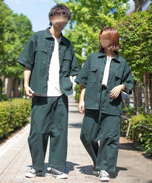 PairPair（ペアペア）の「配色ステッチシャツ/セットアップ対応(ユニセックス)（セットアップ・メンズ・ブラック/チャコールグレー/グリーン・MEDIUM/LARGE）」の20枚目の写真