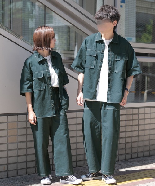 PairPair（ペアペア）の「配色ステッチシャツ/セットアップ対応(ユニセックス)（セットアップ・メンズ・ブラック/チャコールグレー/グリーン・MEDIUM/LARGE）」の21枚目の写真