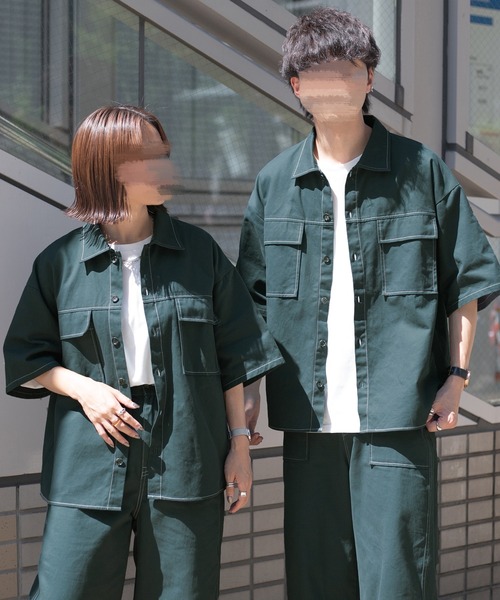 PairPair（ペアペア）の「配色ステッチシャツ/セットアップ対応(ユニセックス)（セットアップ・メンズ・ブラック/チャコールグレー/グリーン・MEDIUM/LARGE）」の22枚目の写真